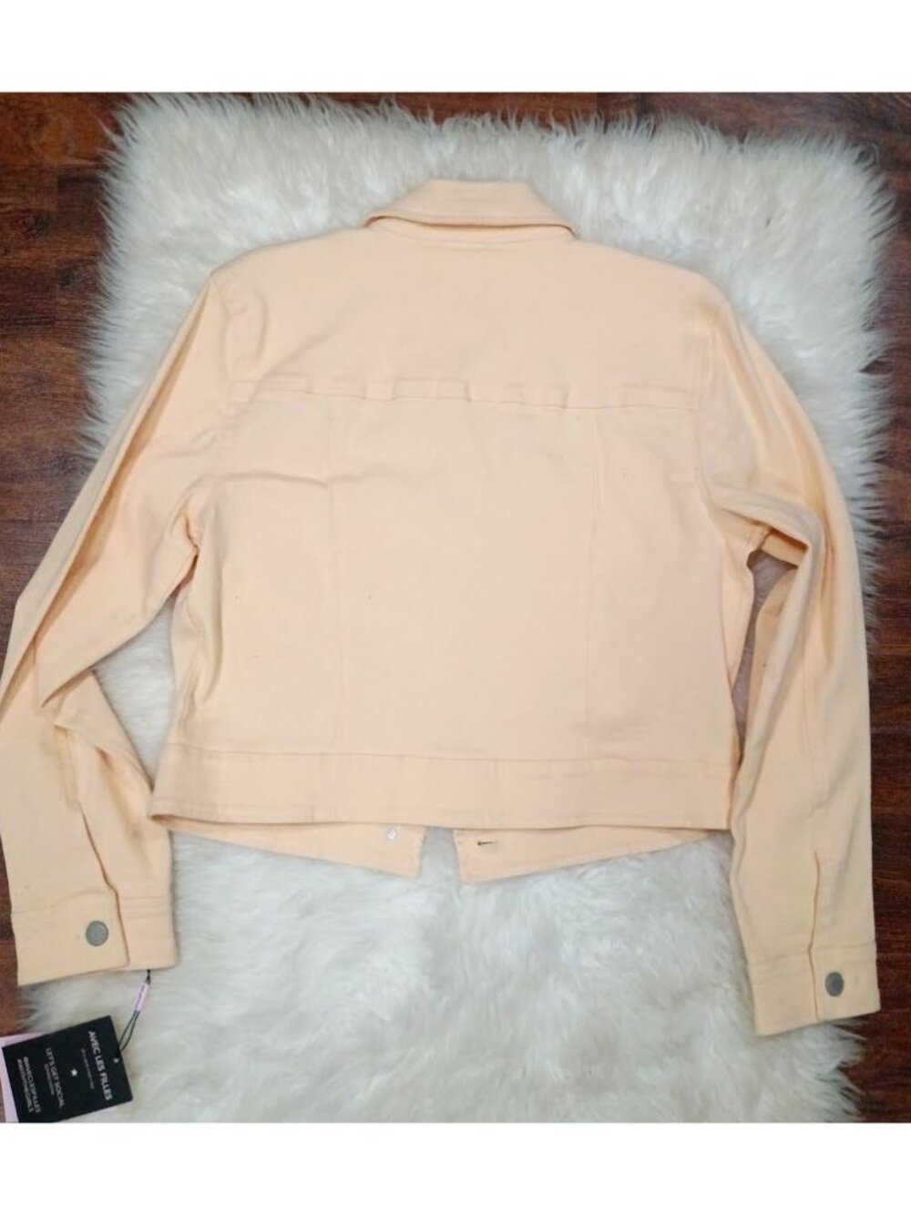 Avec Les Filles Light Peach Denim Jacket Size 10 Cropped Fit - Picture 4 of 13